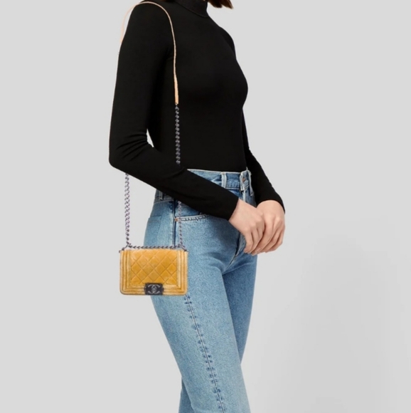 CHANEL Yellow Velvet Mini Boy - Picture 8 of 8